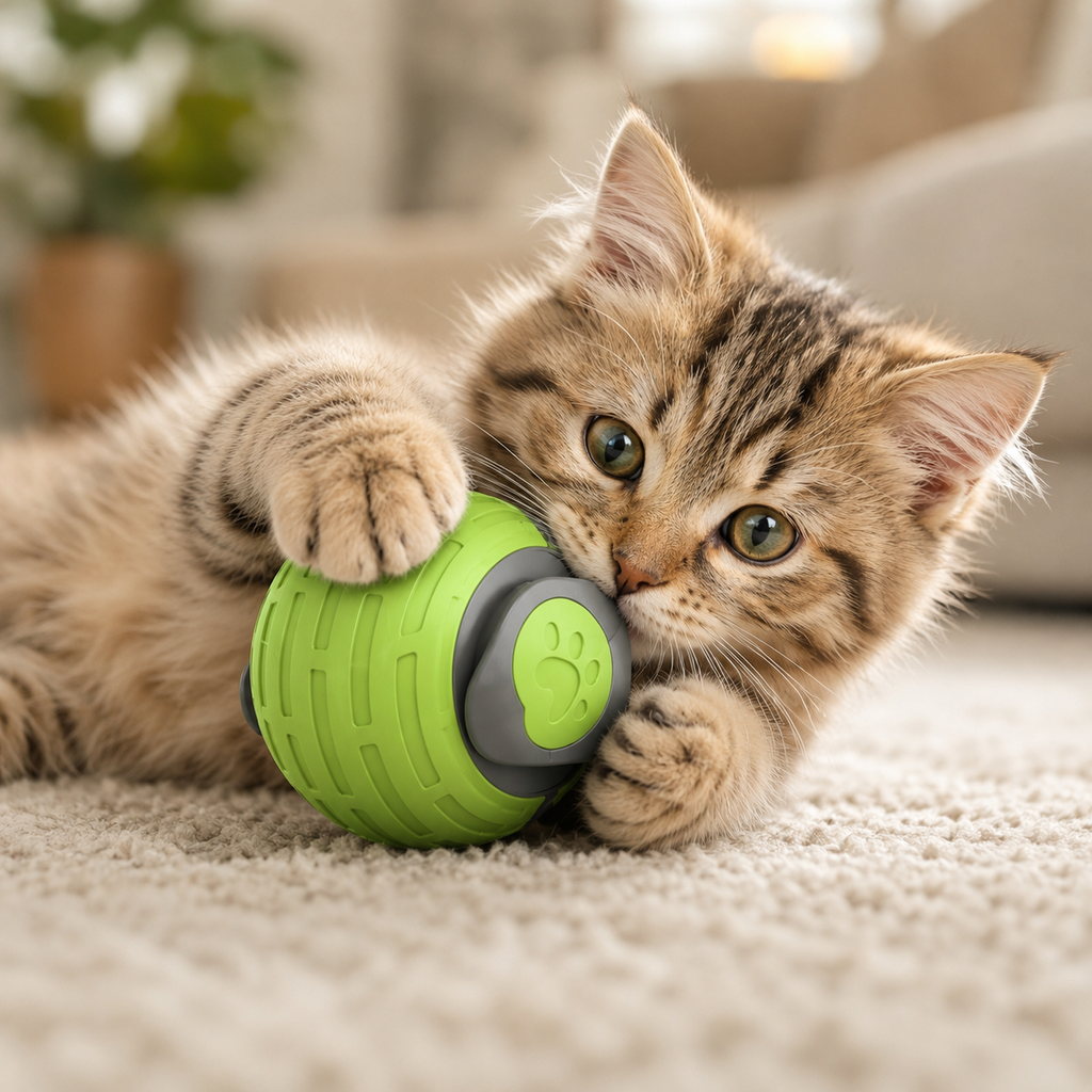 Interaktiver Elektrischer Katzenball – Automatisches Rollspielzeug für Katzen & Kätzchen | USB-aufladbar, leise & bissfest