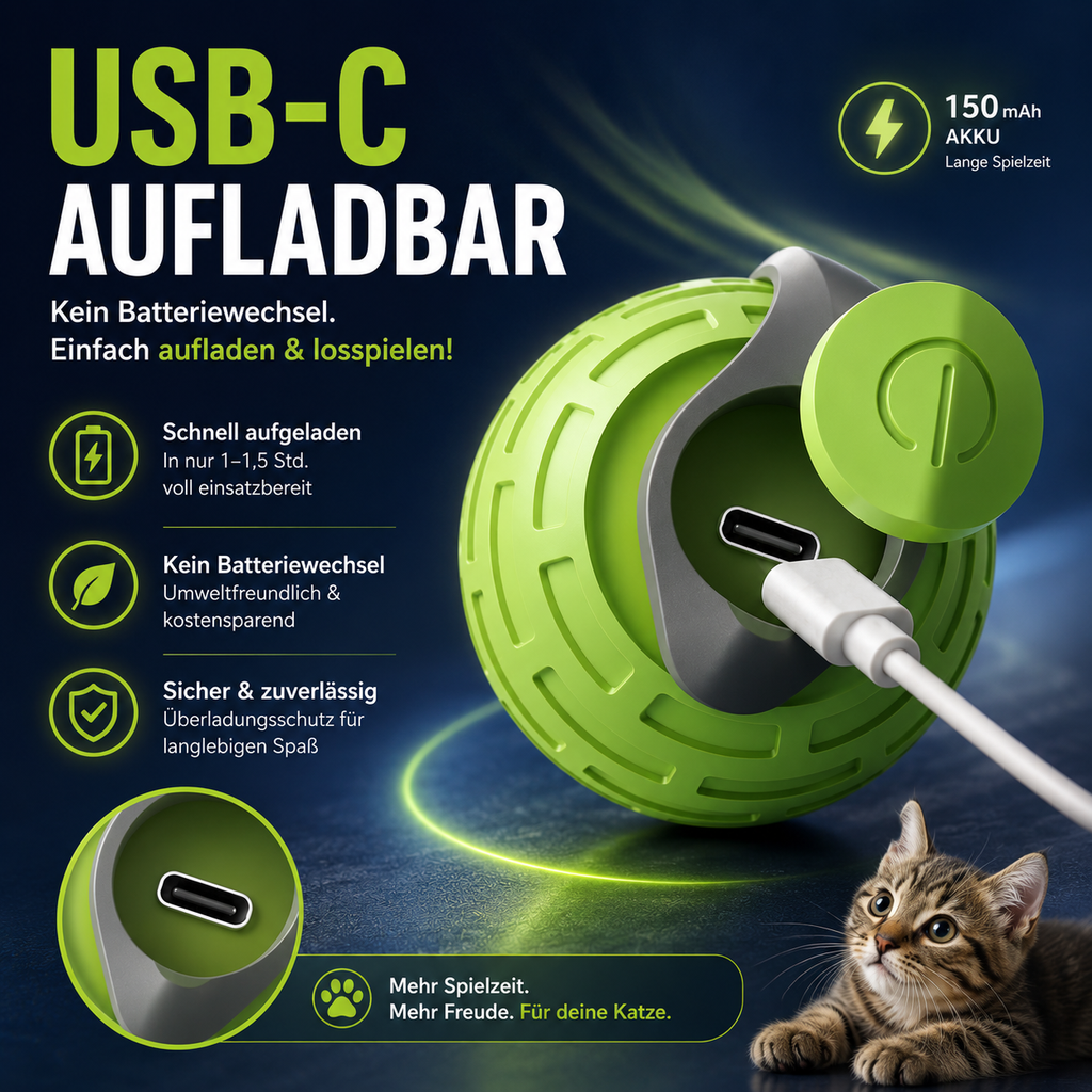 Interaktiver Elektrischer Katzenball – Automatisches Rollspielzeug für Katzen & Kätzchen | USB-aufladbar, leise & bissfest